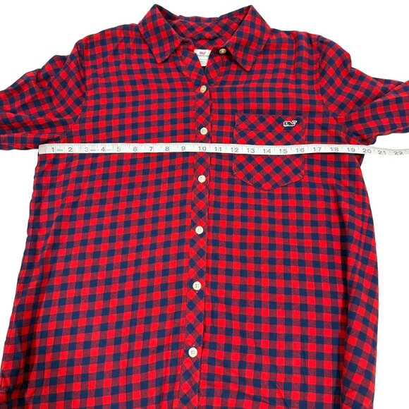 Vineyard Vines Blue Red Plaid‎ Flannel Button-Up Shirt Women's Size 6 - Picture 6 of 7